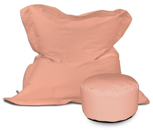 rucomfy Beanbags Kids Indoor/Outdoor Squashy Squarbie Bean Bag. Floor Cushion, Garden Chair or Sun Lounger. Water Resistant 125 x 100cm (Dusky Pink, With Footstool)