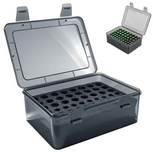 Dedikerad batterilåda för 54 AAA AA-batterier gamla batterier samlingsbox | Batteriförvaring arrangör, svart transparent plastbatterilåda säker förvaring