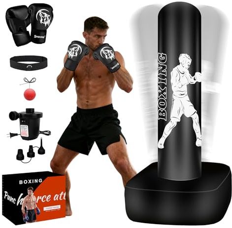 Vobab Punching Bag for Adults, 70 Boxing Bag with Stand, Freestanding Heavy Bag with Boxing Gloves, Reflex Ball Set, Kickboxing Bag Training Equipment for Muay Thai, MMA, Gym, Training, Fitness