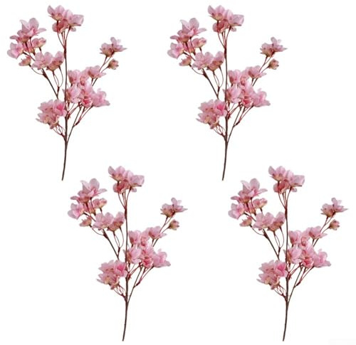 Zilimontt 4 ramas artificiales de flores de melocotón con flores de tela de seda y tallos de plástico para decoración del hogar, arreglos de jarrón y decoración de temporada, 40 cm de largo (rosa)