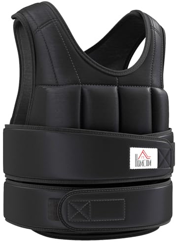 HOMCOM Gilet ponderato regolabile Gilet ponderato 10 Kg max. pesi removibili allenamento forza esercizio boxe oxford nero