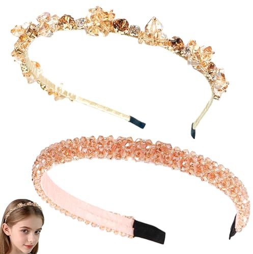 ZenyTra Set di 2 cerchietti per capelli da donna, con strass glitterati, con cristallo in champagne, elegante design con vestibilità antiscivolo, per costume tradizionale Dirndl, feste, matrimoni e