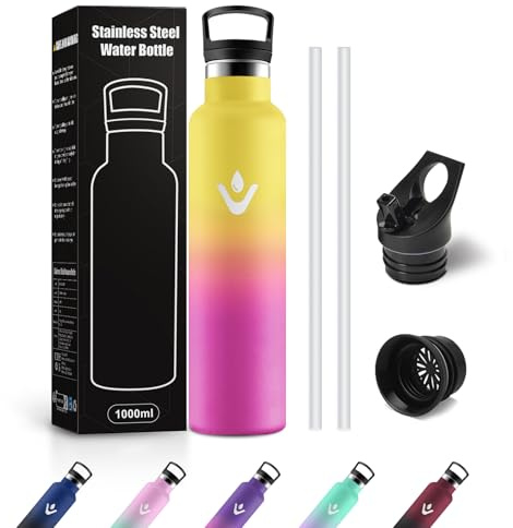 JAPORIA Borraccia Termica 1L, Bottiglia Termica con Cannuccia, Riutilizzabile, a Prova di Perdite, senza BPA, per Viaggi, Scuola, Ciclismo