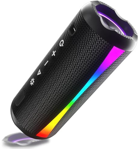 dotn Portable Bluetooth Speaker, 2026 Bluetooth Wireless Speaker 5.4 with RGB Lights, 20H Playtime with Deep Bass, IP7 Waterproof, TWS Pairing, Portable Speaker for Travel/Party/Home/Gifts, Black