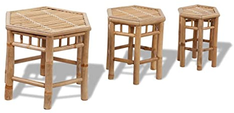 mzdioop Lot de 3 tabourets de jardin en bambou empilables et résistants aux intempéries pour terrasse, balcon et jardin, hexagonaux, robustes, peu encombrants, polyvalents comme siège pour l'extérieur