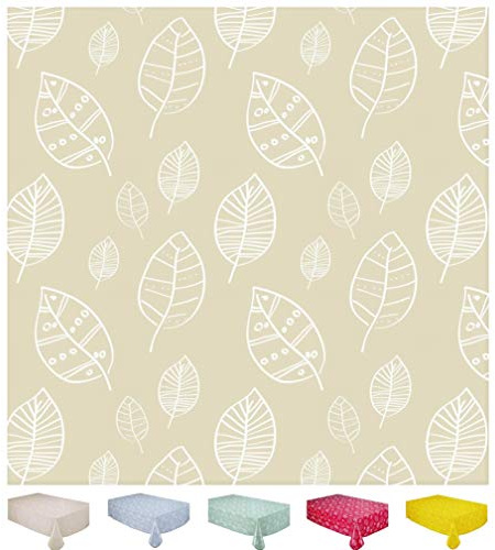 Vaxduk, bordsduk, tvättbar, fyrkantig, 140 x 240 cm blad beige
