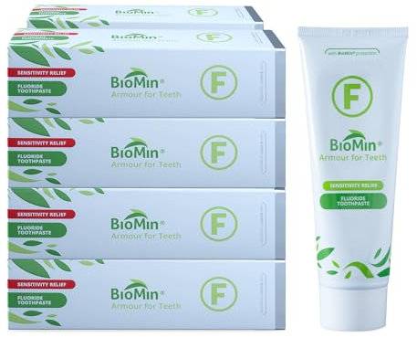 Pack of 8 BioMin F Toothpaste - Helps Strengthen and Protect Enamel, Provide Relief to Sensitive Teeth - Fluoride Toothpaste for Adults and Kids, 75ml - Suitable for Vegans, Not Tested on Animals