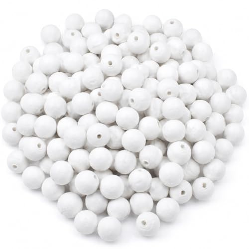 SPUNNYS Lot de 100 boules blanches en papier Ø 15 mm, boules à peindre et décorer pour loisirs créatifs, fleurs en papier, baies artificielles, ornements, Noël et décorations DIY