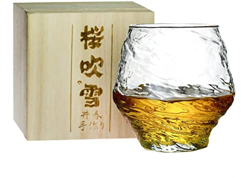 Japan Art Design Falling Sakura Snow Whisky Dégustation Nosing Soigné Verre Old Fashioned Tumbler Coffret Cadeau En Bois Whisky Cup Mat