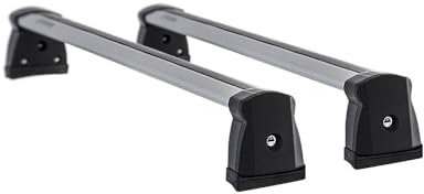 Menabo Dachträger Grundtäger kompatibel mit Toyota RAV4 2018-2022 Aluminium 75kg Silber 2tlg Fixpunkte für Fahrradträger, Dachboxen, Skiträger Abschließbar