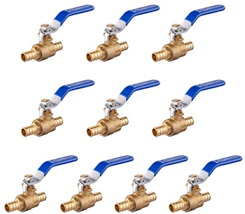 10-Pack EFIELD 3/4 Inch Barb Crimp Pex Brass Full Port Shut-off Ball Valve for Plumbing Application, Blue Level,(VALVE018)