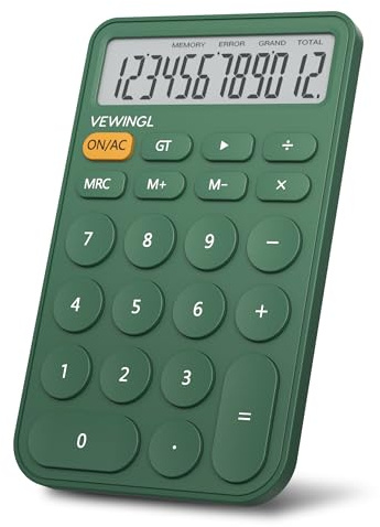 VEWINGL Standardminiräknare 12 siffror, skrivbord stor display och knappar, miniräknare med stor LCD-skärm för kontor, skola, hem och företag, automatisk sömn, med batteri (grön)