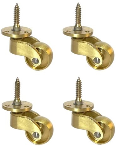 Rotella in ottone massiccio anticato, con ruota da 25 mm, girevole a 360°, ruote girevoli in movimento, per mobili, ottone lucido, montaggio a vite, capacità di carico di 150 kg, set di 4
