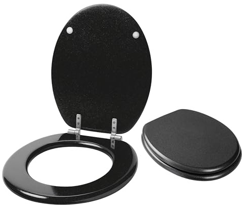 AAMEN Glitter Toilet Seat, Thicken Toilet Seat, Long-Lasting & Soft Close, Quick Release Toilet Seats UK, Easy to Mount and Clean (Black Glitter)