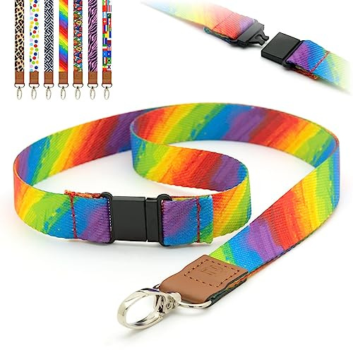 Nyckelband borstad regnbågsfärg tema förtryckt säkerhet brytande drag, metallklämma, ID-bricka hållare funky 2 cm platt snodd halsrem korthållare för nacke av LanyardsTomorrow paket med 10