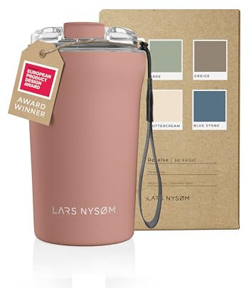 LARS NYSØM Thermo Kaffeebecher to go mit Trageschlaufe & Tritan Deckel | Travel Mug 0,38 Liter mit Isolierung | Auslaufsicherer Edelstahl Thermobecher für Café & Tee (Blush Rose, 380ml)