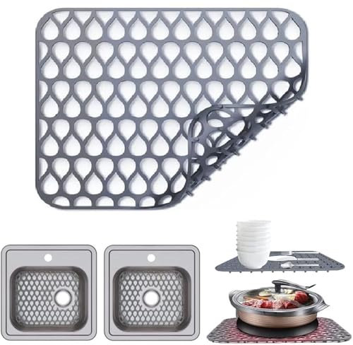 SopimusZ 1 Stück Spülbeckenmatte Silikon Große 35 x 29 cm, Spülmatte mit Ablauföffnungen Spülbecken Matte Spülbeckeneinlage Geschirr Abtropfmatte Spülbeckenschutz für Küche Spüle und Waschbecken Grau