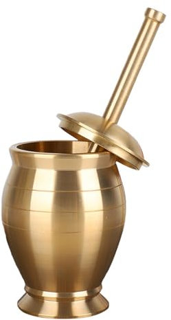 Gralara Set Mortaio e pestello Universale in Rame Facile da Pulire con Coperchio Ciotola Multifunzione per macinare spezie Schiacciaaglio Manuale per spezie