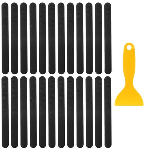sourcing map 24pcs Non-Slip Bathtub Stickers, Anti Slip Shower Stickers Showers Treads Adhesive Decals with Scraper for Bath Tub Shower Stairs Ladders, Black