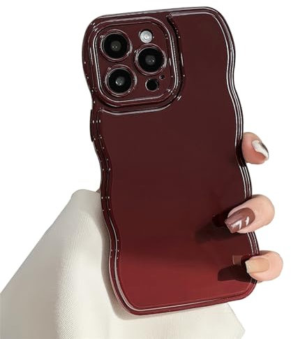 Emlivi Custodia compatibile con iPhone 14, graziosa cornice ondulata, antiscivolo, in silicone, antiurto, a forma d'onda, con protezione per fotocamera, sottile e morbida, colore: rosso
