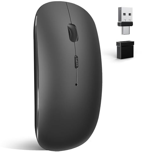QYFP Bluetooth Wireless Mouse for MacBook Air Mac Pro Laptop Computer iPad PC Optical Rechargeable Silent Mice with Dual Mode Switch Mouse Bluetooth 5.2/3.0 and 2.4GHz USB Type-C Receiver,Black