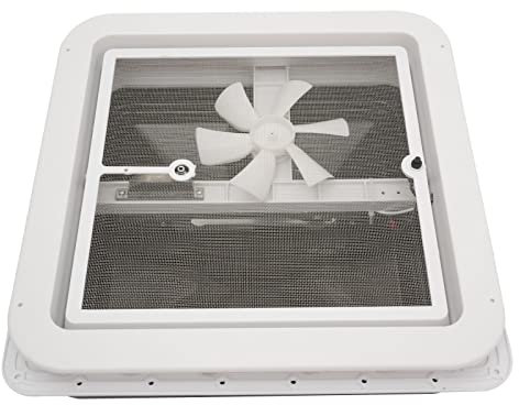 JUDEMII Fenêtre de toit 42 x 42 cm Skylight - Multi-usages - Avec ventilateur - Pour caravane, camping - Avec moustiquaire - Pour camping-car universel avec ouvertures standard de 14 x 14 pouces