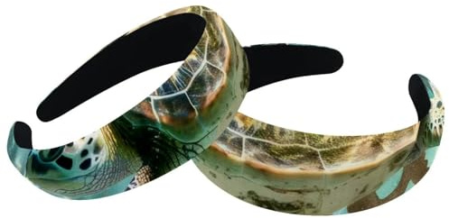 Juego de 2 diademas anchas de terciopelo para mujer, accesorios de natación de tortuga marina oceánica, bandas acolchadas para la cabeza, diademas de belleza para el cabello para niñas