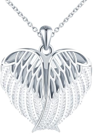 Alas de Angel Medallón Foto Collar Mujer: Plata de Ley 925 Corazón Imagen Colgante Collar con Foto-Joyería Conmemorativa para Mujer Amigas Niñas Adolescentes-Regalos Personalizados con Foto Plata