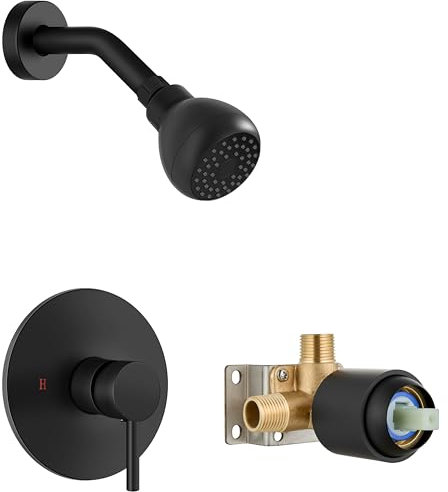 GBBNE Shower Faucet with Valve, Shower Valve Kit and Head, Single Handle Shower Faucet Set with Rough-In Valve, Shower Trim Kit, Matte Black