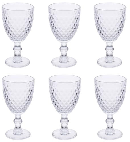 Villa d'Este Home Tivoli 1996 Madame - Juego de 6 copas de vino de 370 ml de cristal, superficie trabajada efecto diamante, transparente