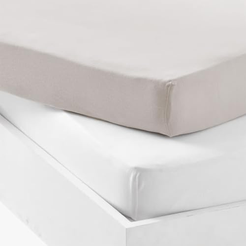 Mon PTIT DODO LOT 2 DRAPS-Housses Jersey Blanc/Souris 60 x 120 cm