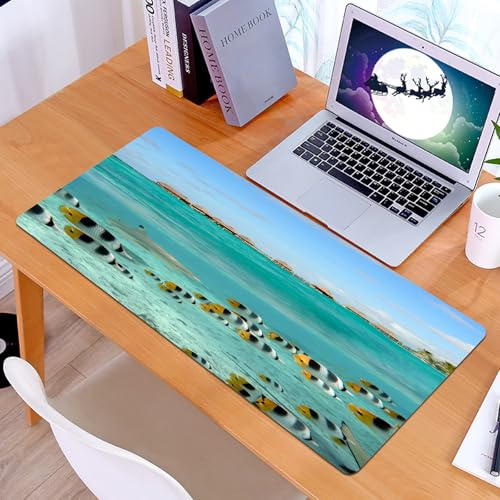 KDWJS Tapis de Souris XXL Speed Gaming - 90x40 cm - Base en Caoutchouc antidérapant Extended - Améliore la précision et la Vitesse - Océan, Requin de récif à Pointes Noires chassant Le Poisson-papill