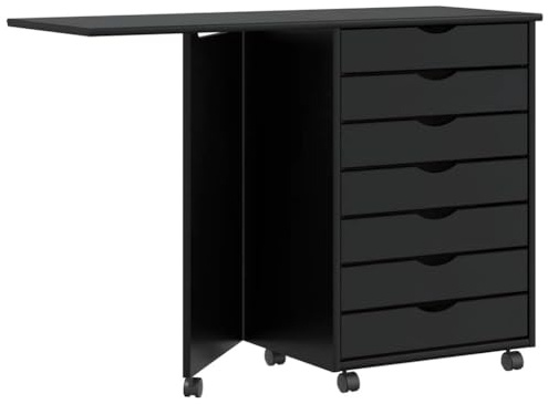 Canditree Caisson de Bureau Mobile avec 7 Tiroirs, Meuble à Dossier en Bois avec Bureau Pliable, Armoire à Dossiers sur roulettes (Noir)