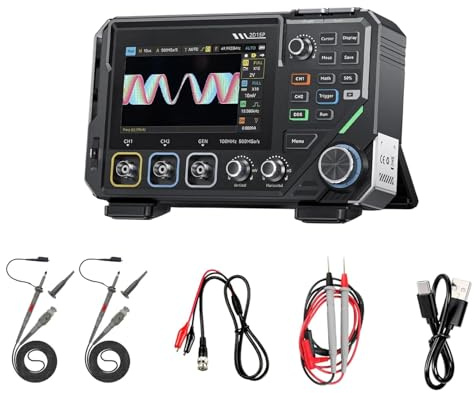 2D15P Osciloscopio Digital de 100 MHz, 3 en 1 Multímetro/Generador de Señales DDS/Osciloscopio, 2 Canales, Multímetro de 4,5 dígitos, 19’999 TRMS, Muestreo de 500MS/s, Pantalla Táctil de 4,3