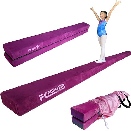FC FUNCHEER 8FT Folding Balance Beam -Gymnastics Floor Beam - Gymnastics Equipment- Anti-Slip Bottom - Suede Cover - Carry Bag for Kids/Adults Home & Gym Center