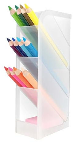 D.RECT skrivbordsförvaring, pennhylla för kontor, skola, hembehov, genomskinlig, vit, 4 fack, 4-delad pennhållare