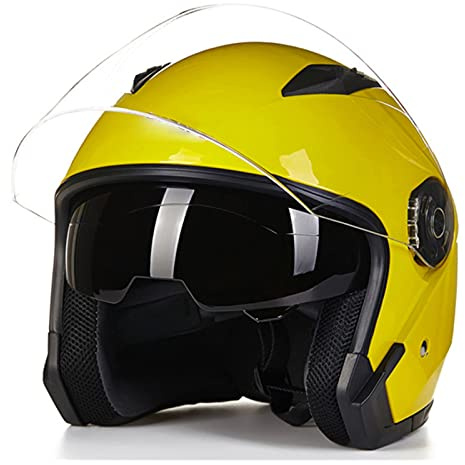 3/4 Retro Motorcykelhjälm Öppen ansiktshjälm Modulär halv ansiktshjälm för män och kvinnor Sommar Scooter Lätt mopedhjälm ATV Street hjälm med dubbel visir DOT/ECE godkänd,Yellow,M