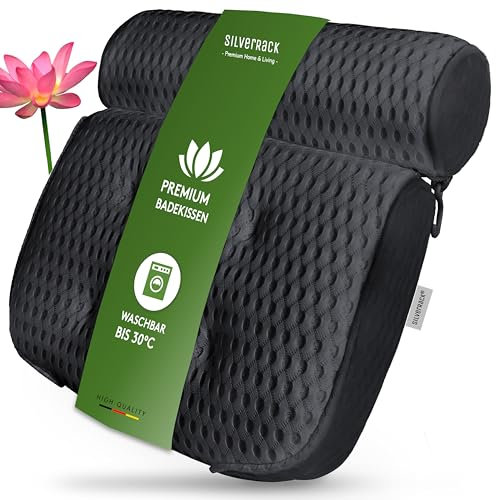 SilverRack Coussin de Baignoire Doux [Gris foncé 4D] - Coussin de Nuque pour Baignoire avec ventouses comme Accessoire de Baignoire - Coussin pour Baignoire - Coussin de Bain Ergonomique