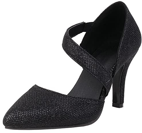 Agodor Women's Sparkly High Heel Pointed Toe Stilettos Sexy Glitter Court Shoes (UK 7.5, Black)