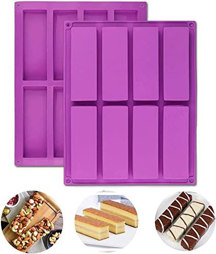Bamutu Large Rectangle Granola Bar Silicone Mold 2PCS 8 Cavity Nutrition Cereal Bar Moulds, Energy Bar Make for Muffin Brownie Cornbread Cheesecake Pudding Cake and Soap