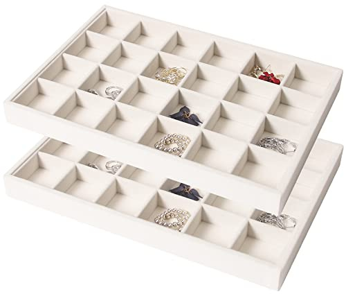 Coward 2PC Stackable 24 Gird Jewelry Organizer Tray Necklace Earring Box Storage Drawer Ring Bracelet Display Holder (beige(24grid+24grid))