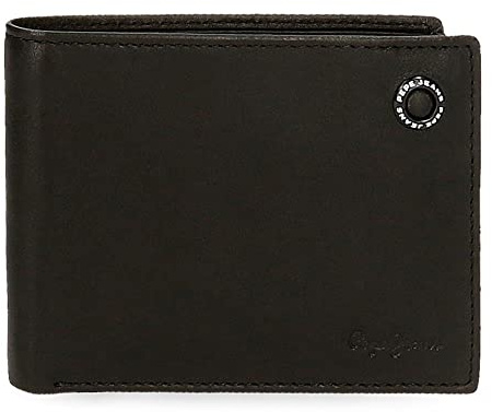Pepe Jeans Badge Billetero con Monedero Negro 12,5x9,5x1 cms Piel