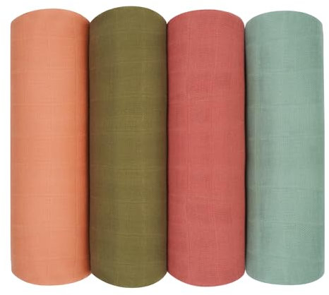 Peepeemax Baby Pucktuch für Neugeborene, Große Musselin Tuch 120x120 cm, Bambus-Baumwolle Musselin Decke Swaddle Blanket für Junge und Mädchen, Verwendbar für Windeln, Spucktücher, 4er Set, Olivgrün
