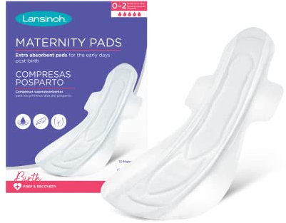 Lansinoh Maternity Pads After Birth Extra Absorbent with Wings - Pack of 10 - Leak Protection Ultra Long Slim Fit Postpartum Essential Postnatal Wider Soft Breathable Unscented Sanitary Period Towels