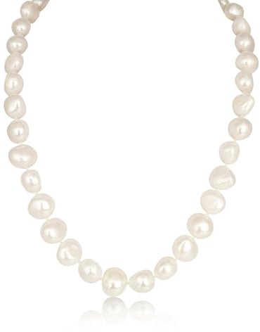 PERORNO Collana di Perle Coltivate Barocche 11, 12 mm, Bianco Lucido, 45 cm, Chiusura in Argento 925, Gioiello Elegante e Senza Tempo