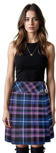 Kilt Emporium Women's Billie Kilt Skirt, 20 Knee Length Satin Lined Comfort, Leather Buckle Straps, 16oz Premium Scottish Tartan Plaid Fabric (US, Waist, 32, Regular, Pride of Scotland)