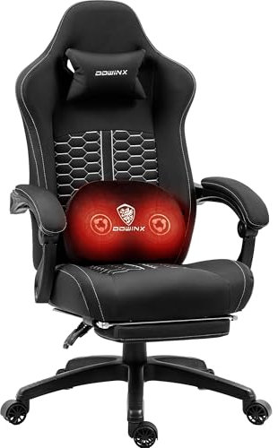 Dowinx Sedia Gaming Ergonomica, Poltrona Gaming con Cuscini in Similpelle, Rotelle e Poggiatesta, Sedia da gaming Traspirante con Poggiapiedi e Supporto per la Zona Lombare