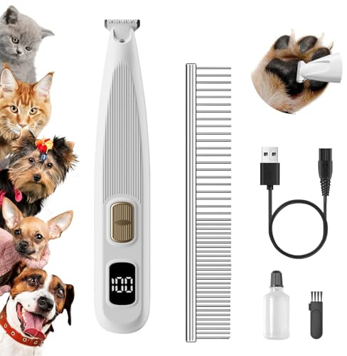 Paw Trim Pro Tondeuse à pattes de chien avec lumière LED, rechargeable par USB, pour chiens et chats, silencieuse avec 2 vitesses réglables, nouvel écran numérique