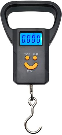 Báscula digital portátil 50 kg – Pantalla LCD retroiluminada – Gancho para peces, maletas y equipaje – Medida en kg, OZ, LB, JIN – Asa ergonómica