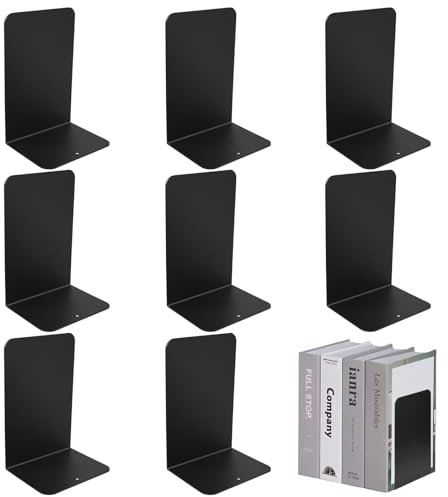 8 Pieces Metal Bookends, 20 x 13.5 x 10 cm, Non-Slip Desk Book Holder, Bookends for Office, Library, Home, School